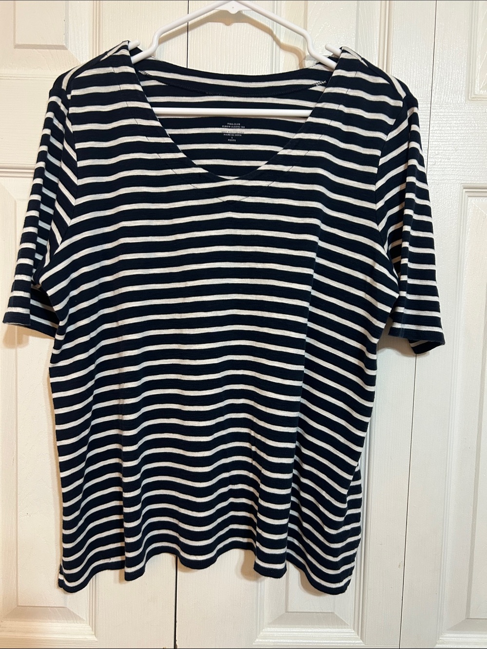 J. Jill Navy and White Striped Scoop Neck Tee
